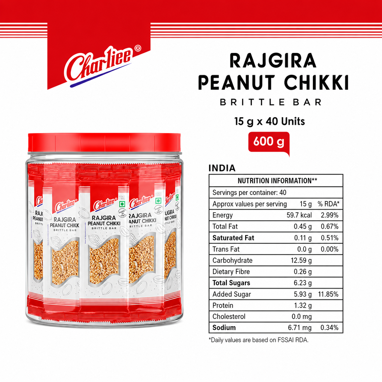 Rajgira Peanut Chikki Jar (15 g * 40 Units)