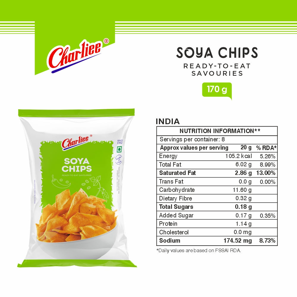 Charliee Soya Chips 170 g - nutrition information
