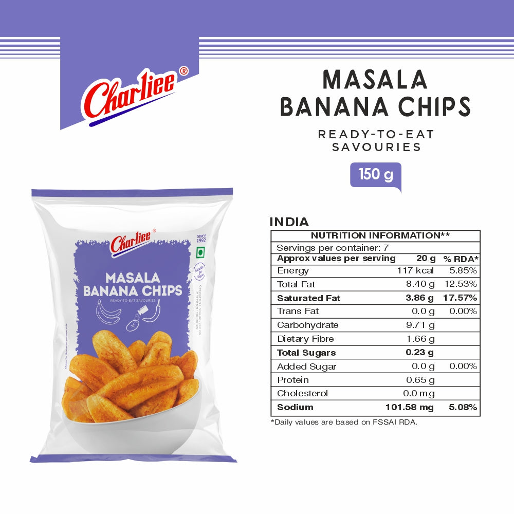 Charliee Masala Banana Chips 150 g - nutrition information