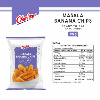 Charliee Masala Banana Chips 150 g - nutrition information