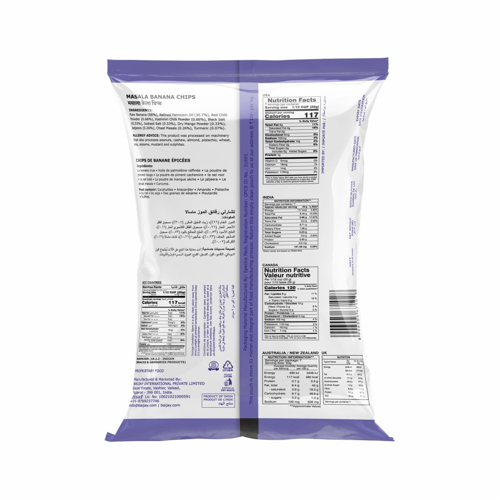 Charliee Masala Banana Chips 150 g - back of pack