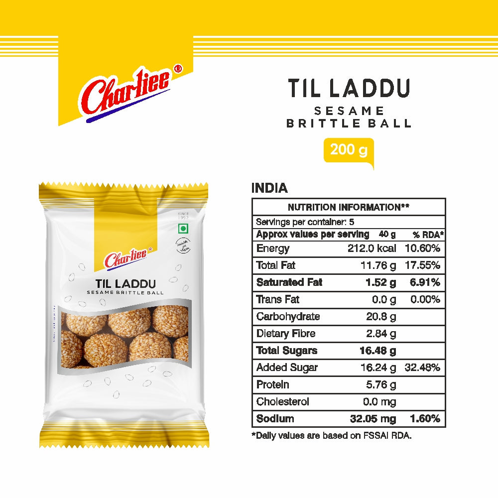 Charliee Til Laddu 200 g - nutrition information