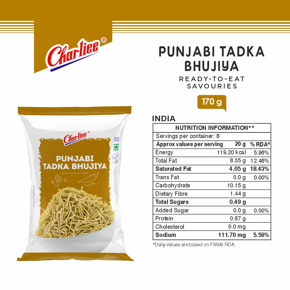 Charliee Punjabi Tadka Bhujiya 170 g - nutrition information