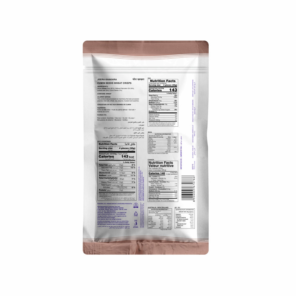 Charliee Jeera Khakhra 150 g - back of pack