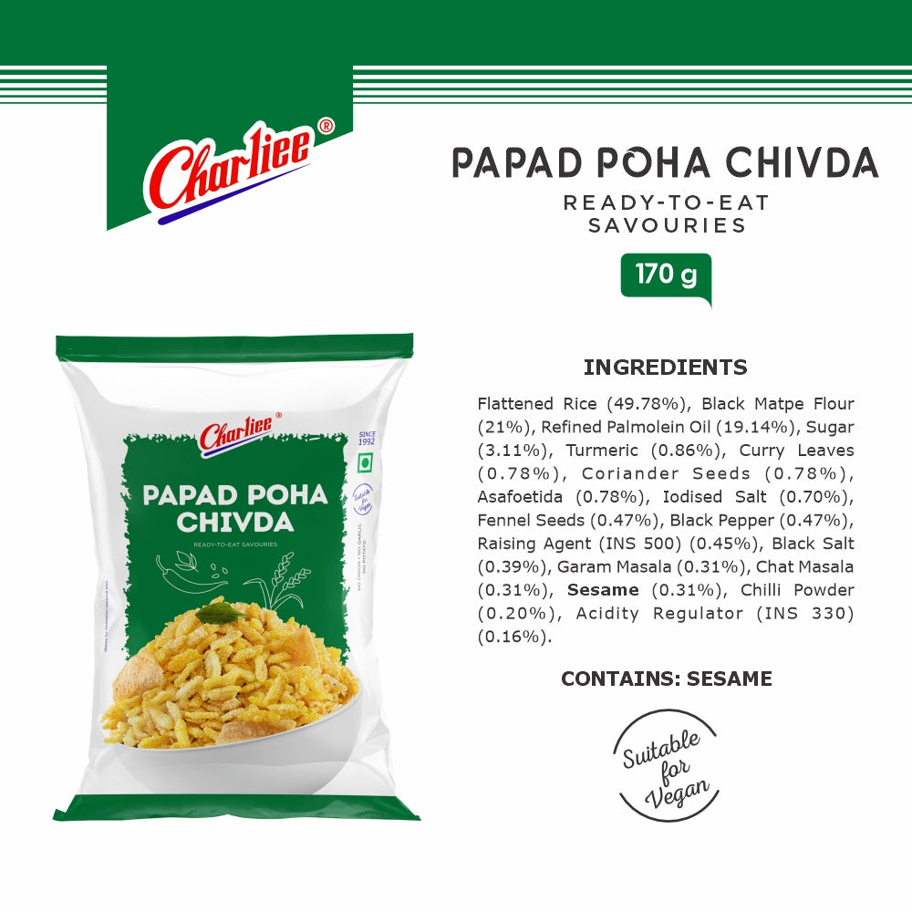 Charliee Papad Poha Chivda 170 g - nutrition information
