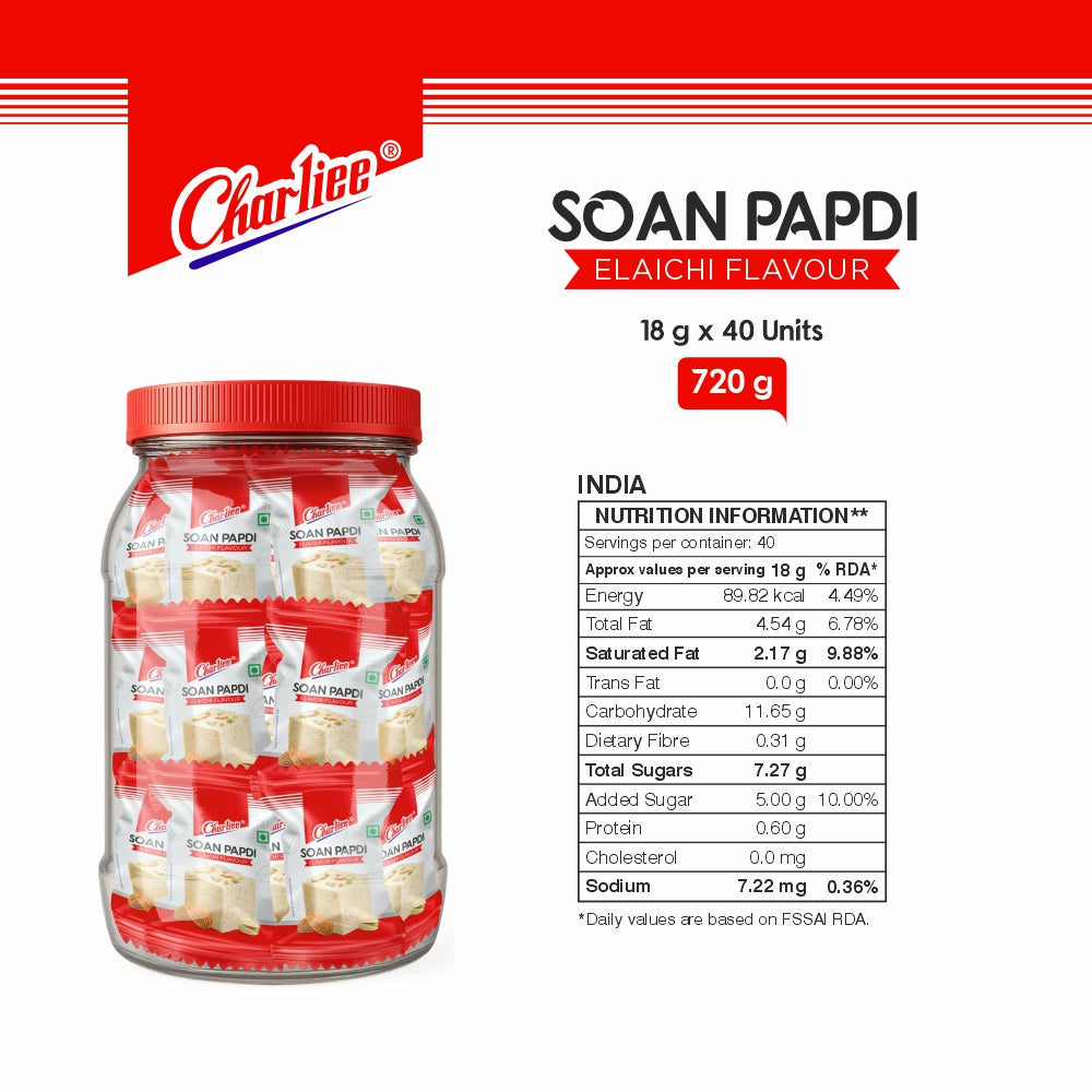 Charliee Soan Papdi Elaichi Flavour Jar - nutrition information