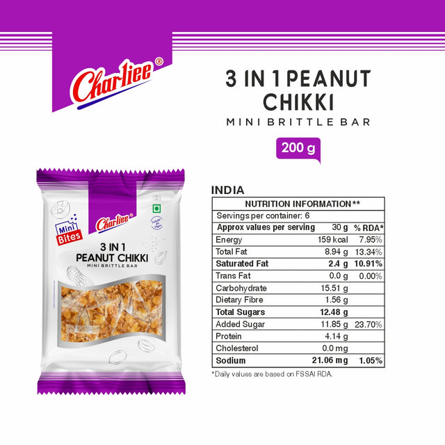 3in1 Peanut Chikki - Mini Bites 200 g - nutrition information