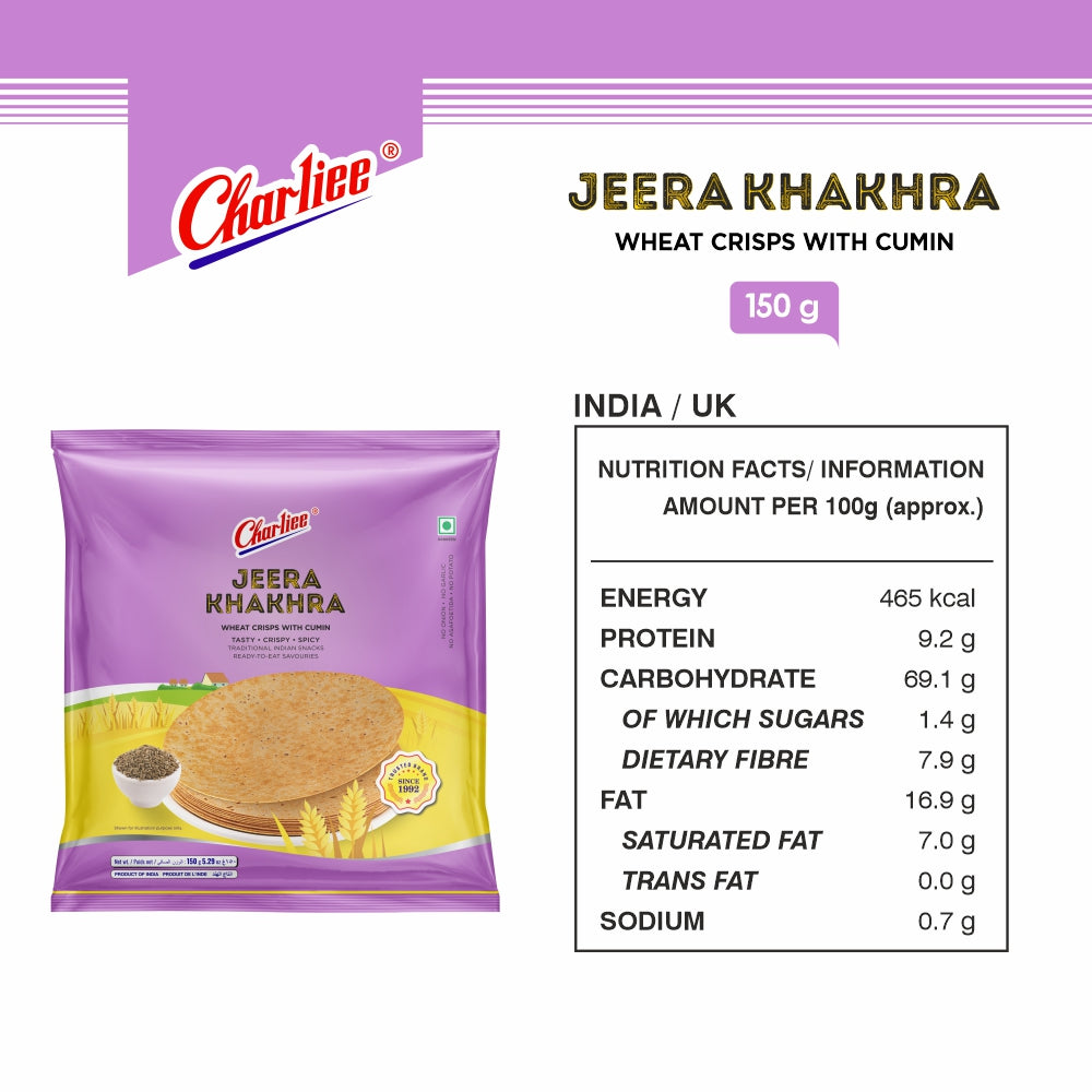 Charliee Jeera Khakhra Round 150 g - nutrition information
