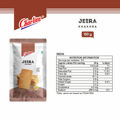 Charliee Jeera Khakhra 150 g - nutrition information