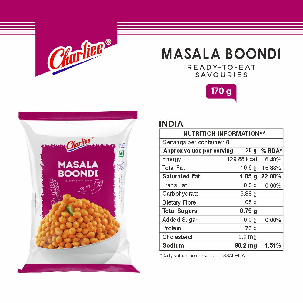 Charliee Masala Boondi 170 g - nutrition information