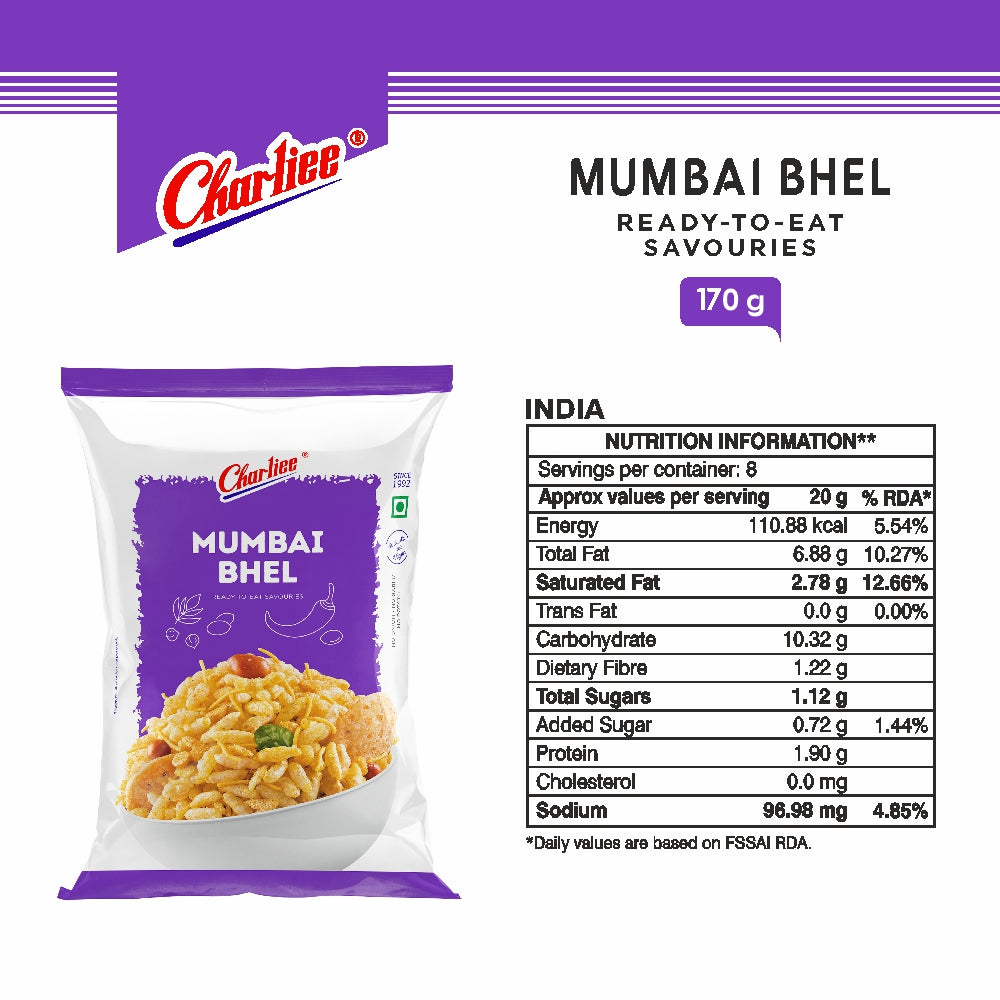 Charliee Mumbai Bhel 170 g - nutrition information