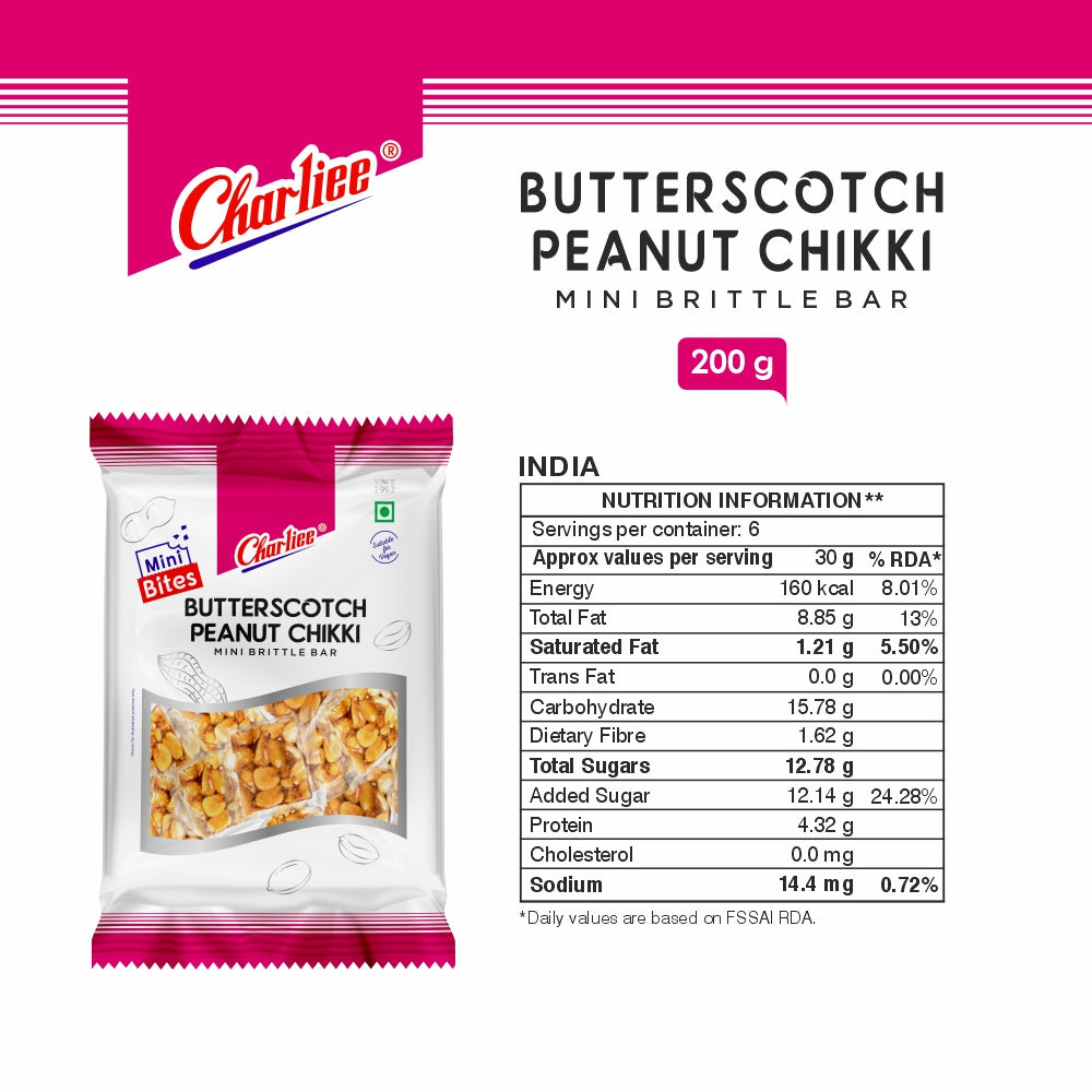 Butterscotch Peanut Chikki - Mini Bites 200 g - nutrition information