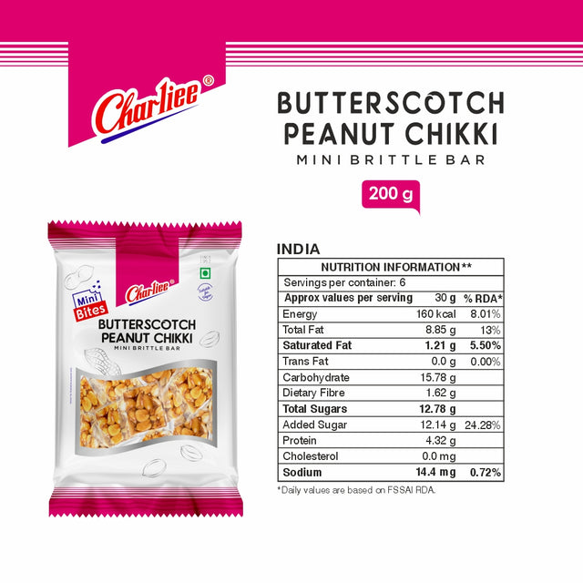 Butterscotch Peanut Chikki - Mini Bites 200 g - nutrition information
