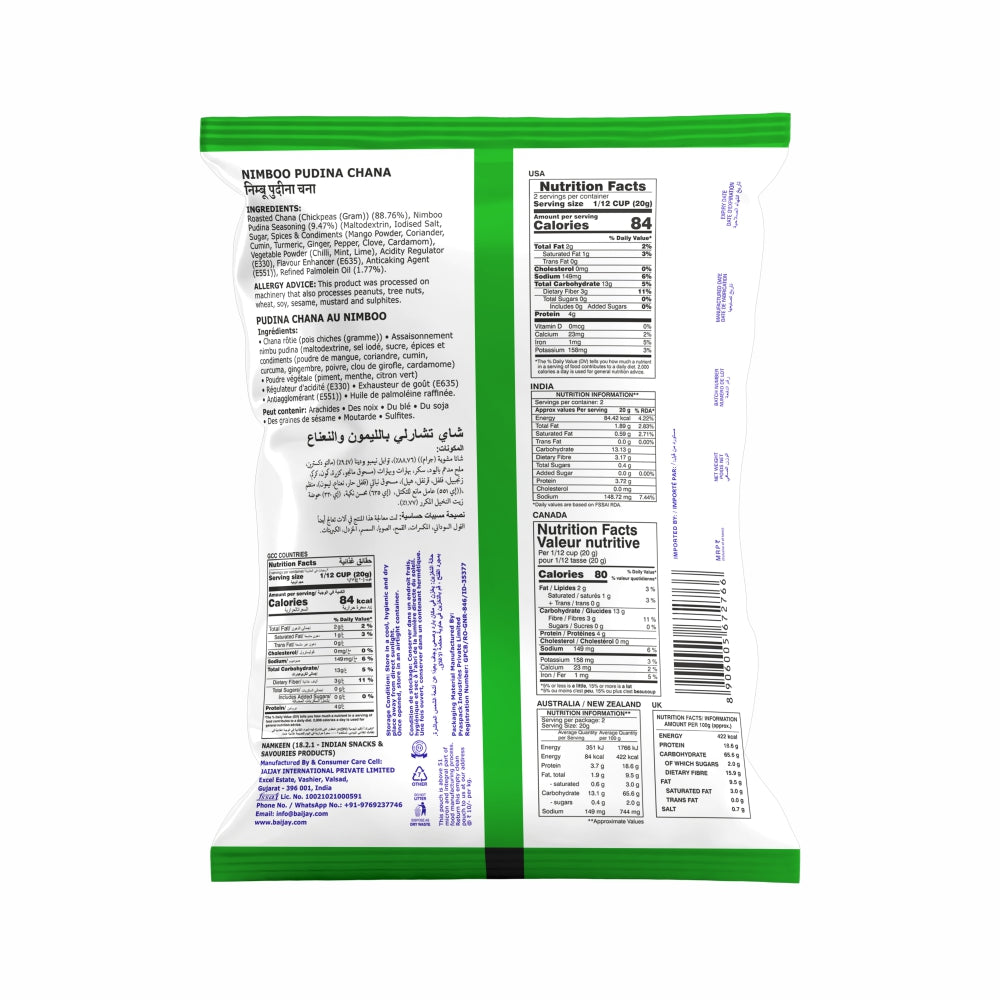 Charliee Nimboo Pudina Chana 150 g - back of pack