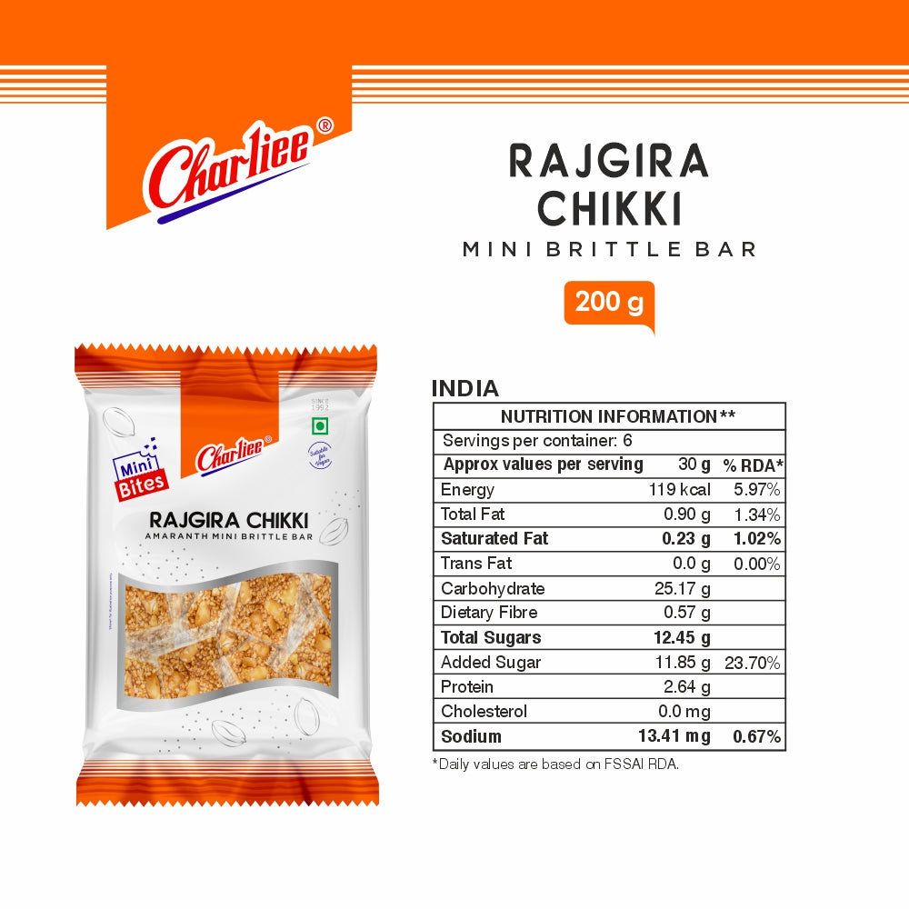 Rajgira Chikki - Mini Bites 200 g - nutrition information