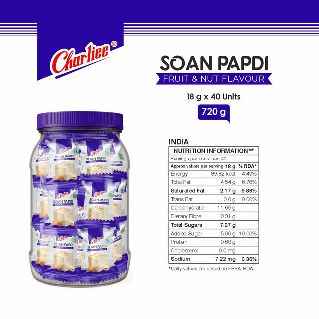 Soan Papdi Fruit & Nut Flavour Jar (15 g * 50 Units) 750 g - nutrition information