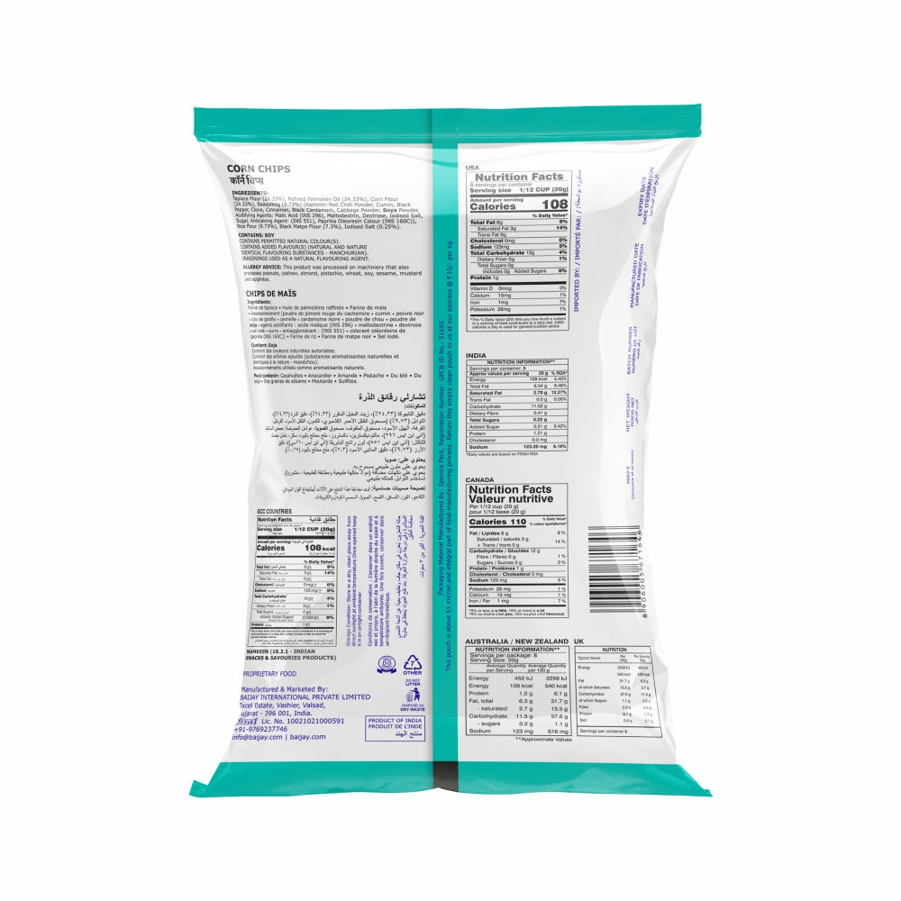 Corn Chips 170 g - back of pack