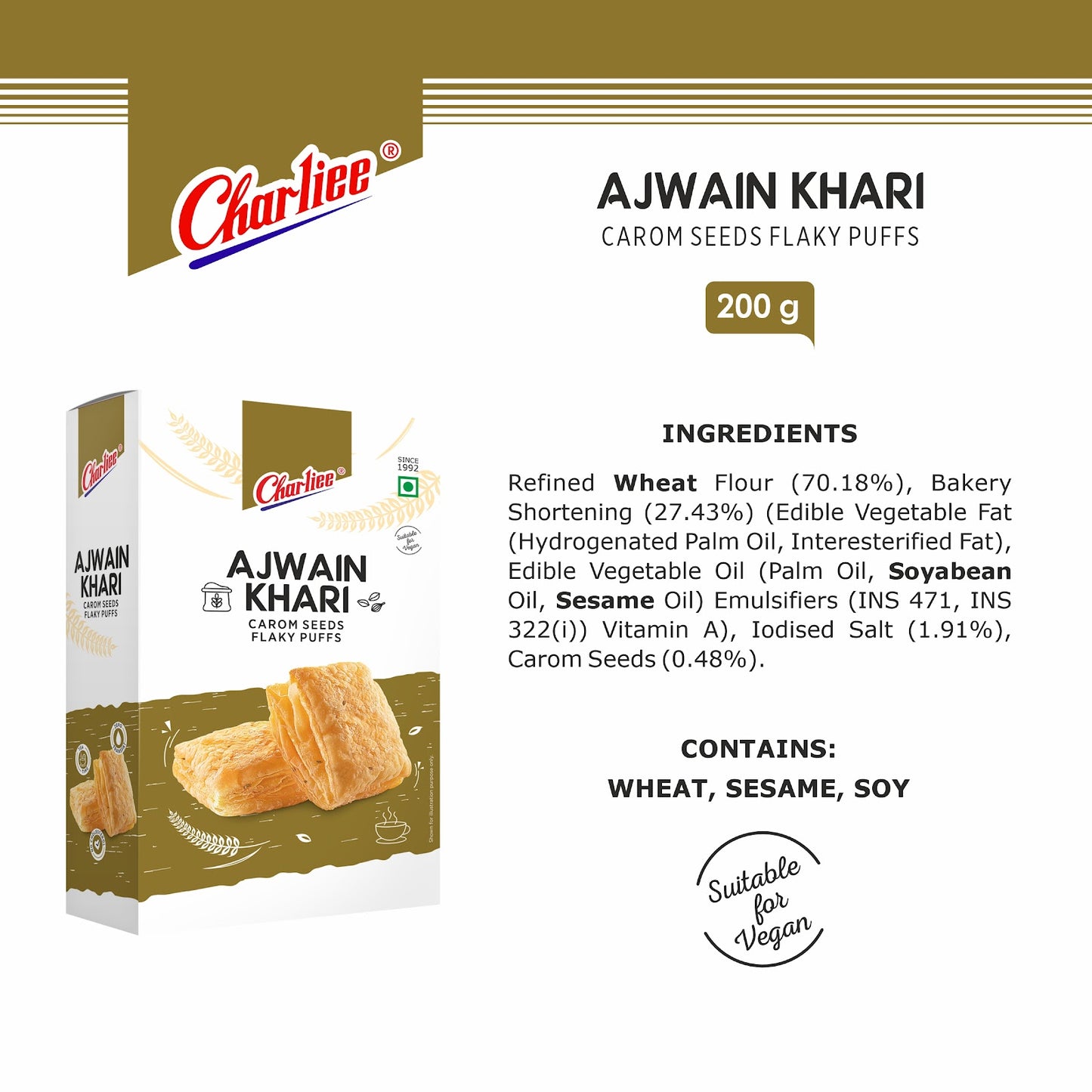 Charliee Ajwain Khari 200 g - nutrition information