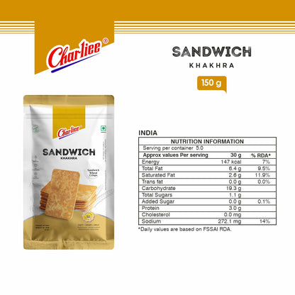 Charliee Sandwich Khakhra 150 g - nutrition information