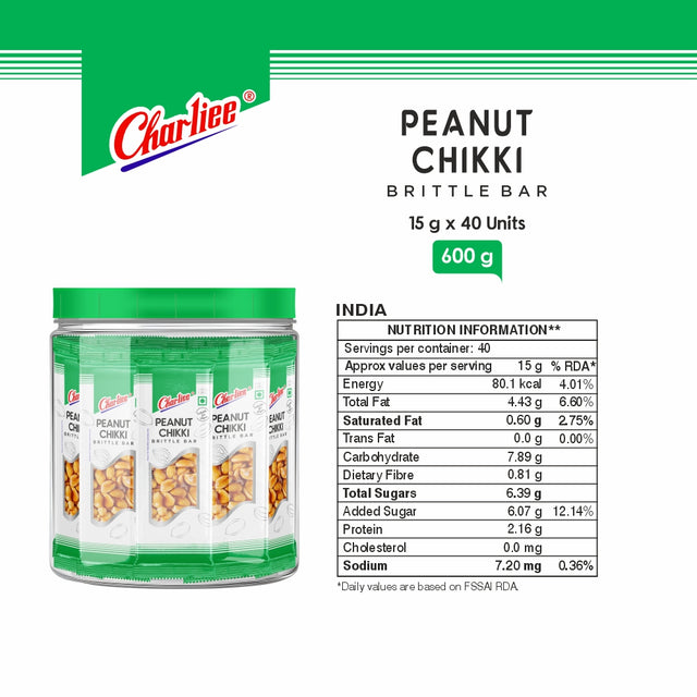 Peanut Chikki Jar (15 g * 40 Units) - nutrition information