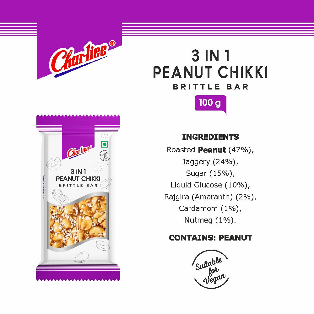 Charliee 3 in 1 Peanut Chikki 100 g - ingredients